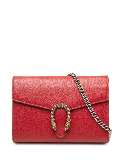 Pre-owned Gucci 2016-2026 Calfskin Dionysus Wallet On Chain Crossbody Bag In Red