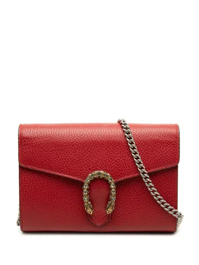 Pre-owned Gucci 2016-2026 Calfskin Dionysus Wallet On Chain Crossbody Bag In Red