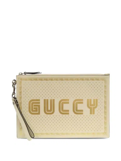 Pre-owned Gucci 2016-2026 Calfskin Guccy Sega Clutch Bag In White