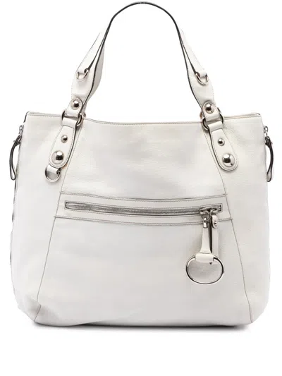 Pre-owned Gucci 2016-2026 Calfskin Icon Bit Zip Tote Bag In White