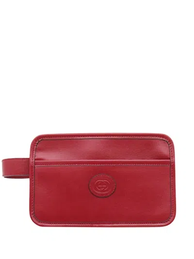 Pre-owned Gucci 2016-2026 Calfskin Interlocking G Clutch Bag In Red