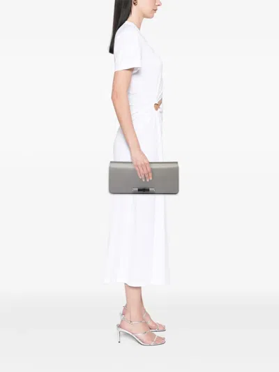 Pre-owned Gucci 2016-2026 Calfskin Lady Bamboo Clutch Bag In Grey