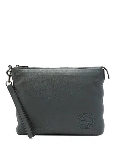 Pre-owned Gucci 2016-2026 Calfskin Soho Clutch Bag In Grey