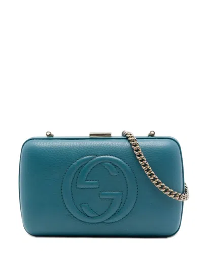 Pre-owned Gucci 2016-2026 Calfskin Soho Clutch On Chain Crossbody Bag In Blue