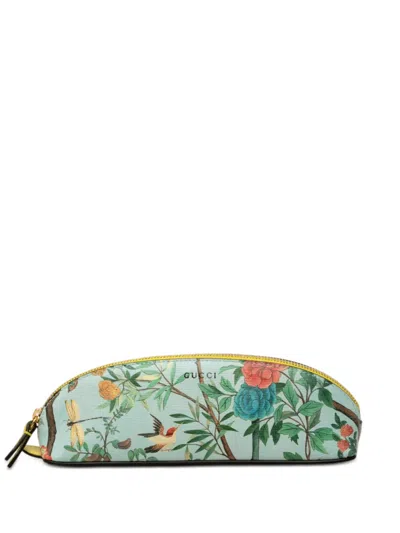 Pre-owned Gucci 2016-2026 Calfskin Tian Pencil Case In Blue