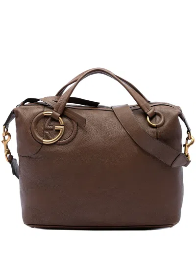 Pre-owned Gucci 2016-2026 Calfskin Twill Satchel In Brown