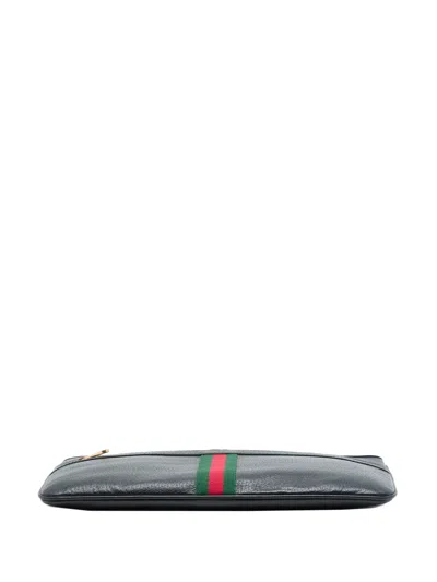 Pre-owned Gucci 2016-2026 Calfskin Web Ophidia Clutch Bag In Black