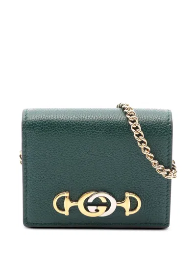 Pre-owned Gucci 2016-2026 Calfskin Zumi Chain Wallet Small Wallets In Green