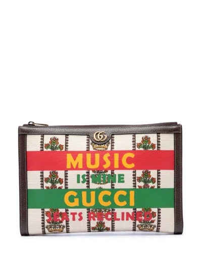 Pre-owned Gucci 2016-2026 Canvas 100 Centennial Music Is Mine Clutch Bag In Neutrals