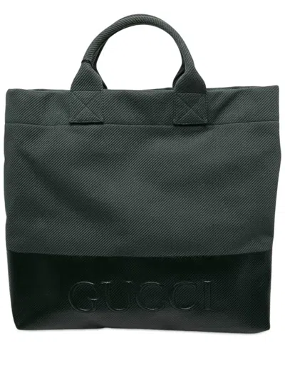 Pre-owned Gucci 2016-2026 Canvas Embossed-logo Tote Bag In Green