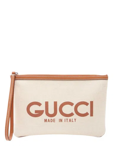 Pre-owned Gucci 2016-2026 Canvas Logo Clutch Bag In Neutral