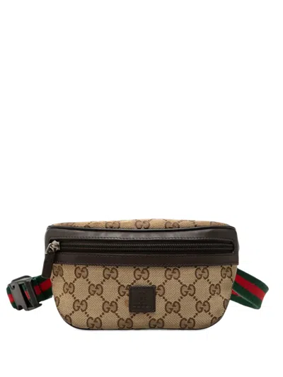 Pre-owned Gucci 2016-2026 Childrens Gg Canvas Web Belt Bag In Neutrals