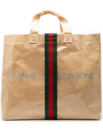 Pre-owned Gucci 2016-2026 Comme Des Garcons Pvc Web Shopper Tote Bag In Neutral