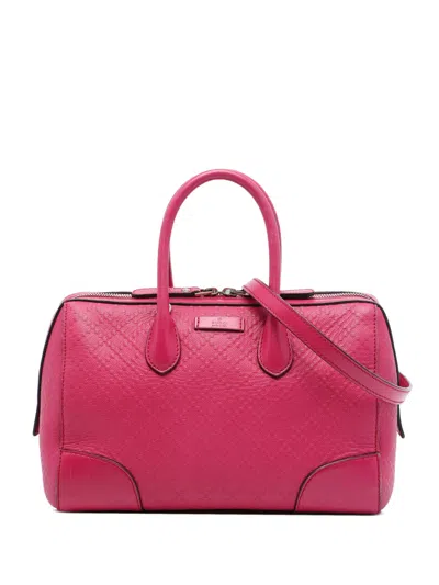 Pre-owned Gucci 2016-2026 Diamante Bright Calfskin Boston Bag Satchel In Pink