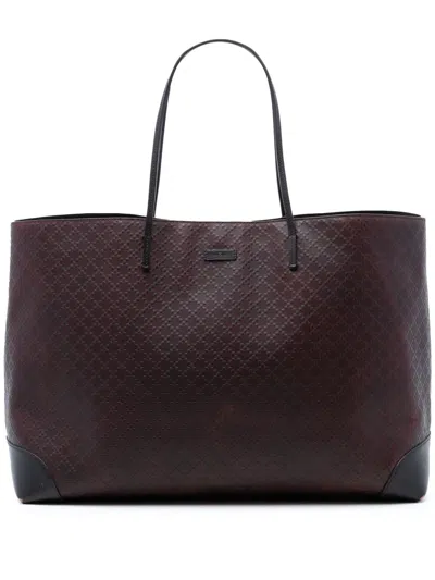 Pre-owned Gucci 2016-2026 Diamante Bright Leather Hilary Lux Tote Bag In Brown