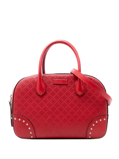 Pre-owned Gucci 2016-2026 Diamante Bright Leather Satchel In Red