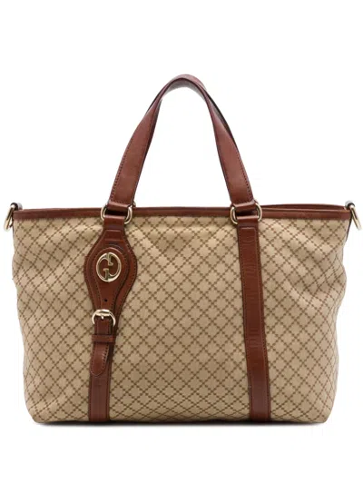 Pre-owned Gucci 2016-2026 Diamante Canvas 1973 Satchel In Neutrals