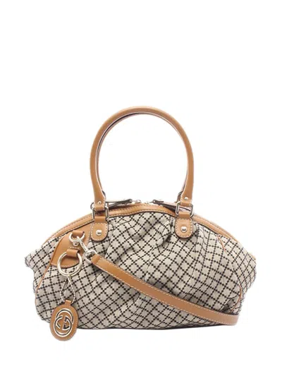 Pre-owned Gucci 2016-2026 Diamante Canvas Sukey Satchel In Neutral