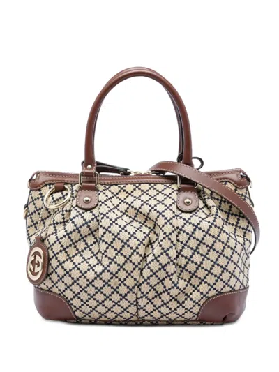 Pre-owned Gucci 2016-2026 Diamante Canvas Sukey Satchel In Neutrals
