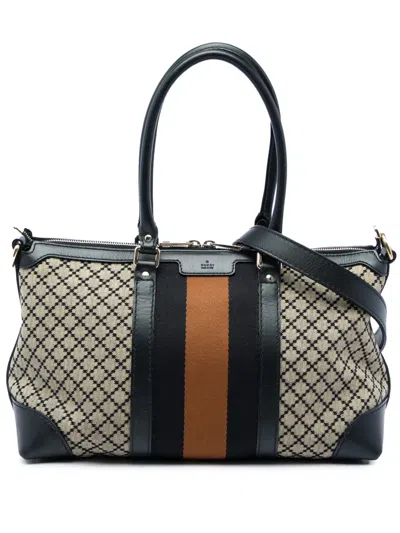 Pre-owned Gucci 2016-2026 Diamante Canvas Web Satchel In Neutrals