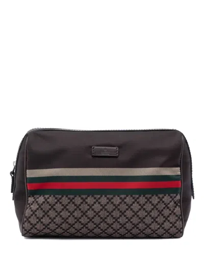 Pre-owned Gucci 2016-2026 Diamante Nylon Web Pouch In Brown