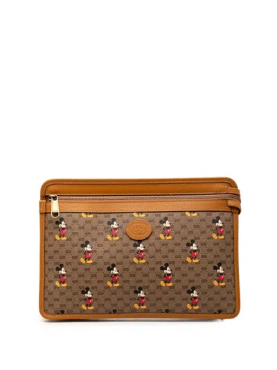 Pre-owned Gucci 2016-2026 Disney Micro Gg Supreme Mickey Mouse Clutch Bag In Brown