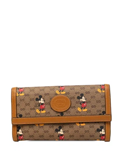 Pre-owned Gucci 2016-2026 Disney Micro Gg Supreme Mickey Mouse Continental Wallet Long Wallets In Brown