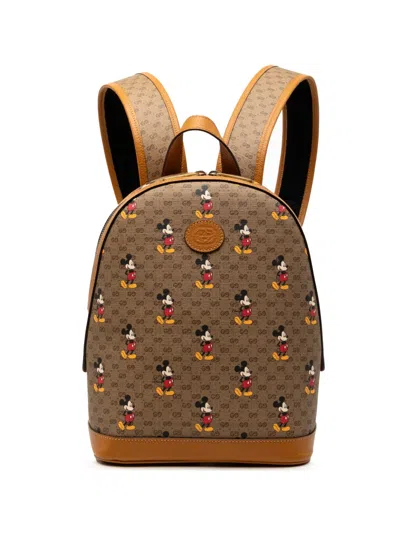 Pre-owned Gucci 2016-2026 Disney Small Micro Gg Supreme Mickey Mouse Dome Backpack In Brown