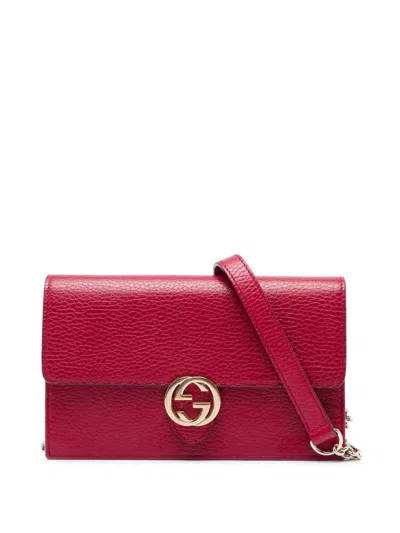 Pre-owned Gucci 2016-2026 Dollar Calfskin Interlocking G Wallet On Chain Crossbody Bag In Red