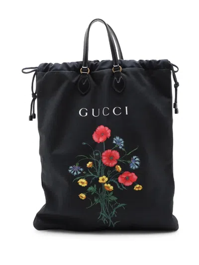 Pre-owned Gucci 2016-2026 Floral Printed Canvas Chateau Marmont Tote Bag In Black