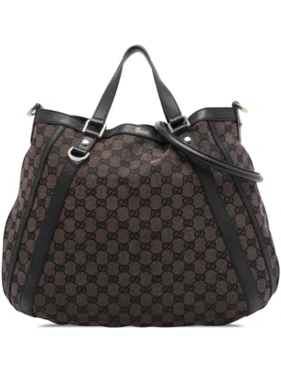 Pre-owned Gucci 2016-2026 Gg Canvas Abbey D Ring Convertible Satchel In Brown