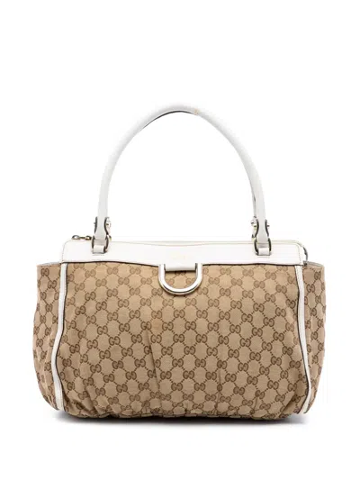 Pre-owned Gucci 2016-2026 Gg Canvas Abbey D Ring Tote Bag In White