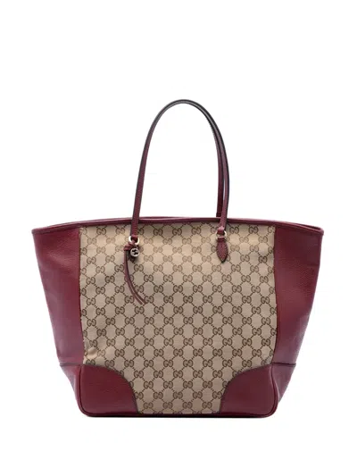 Pre-owned Gucci 2016-2026 Gg Canvas And Calfskin Bree Tote Bag In Neutrals