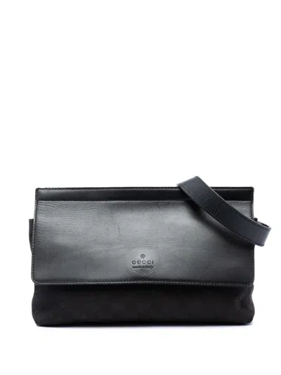 Pre-owned Gucci 2016-2026 Gg Canvas And Leather Web Belt Bag In 黑色