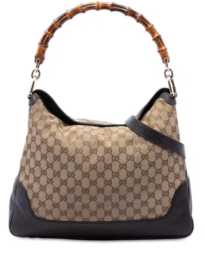 Pre-owned Gucci 2016-2026 Gg Canvas Bamboo Diana Satchel In Neutrals