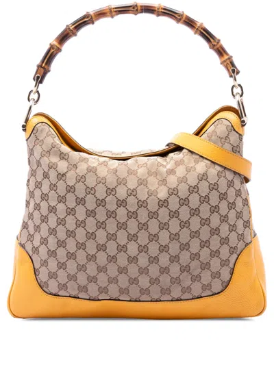 Pre-owned Gucci 2016-2026 Gg Canvas Bamboo Diana Satchel In Yellow