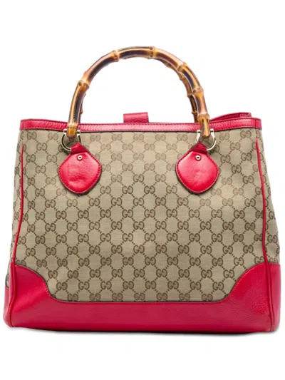 Pre-owned Gucci 2016-2026 Gg Canvas Bamboo Diana Tote Bag In Neutrals