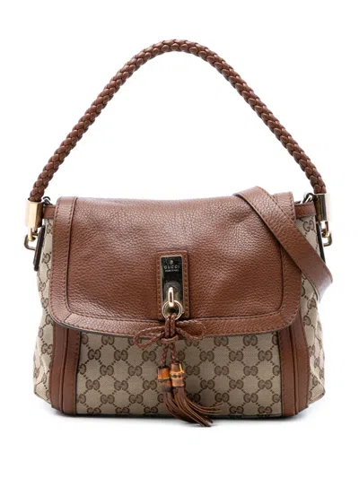 Pre-owned Gucci 2016-2026 Gg Canvas Bella Flap Satchel In Neutral