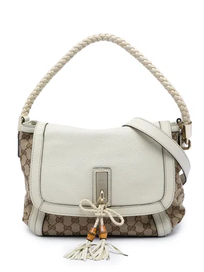 Pre-owned Gucci 2016-2026 Gg Canvas Bella Flap Satchel In Neutrals
