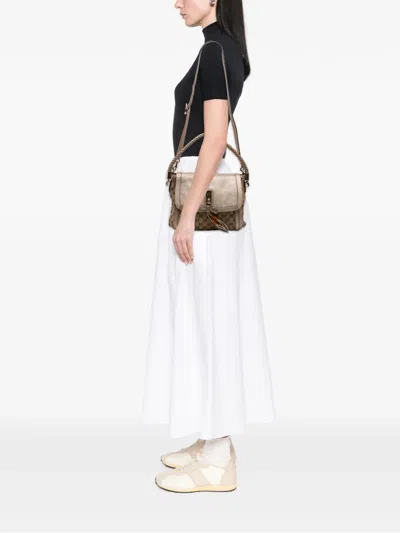 Pre-owned Gucci 2016-2026 Gg Canvas Bella Flap Satchel In Neutrals