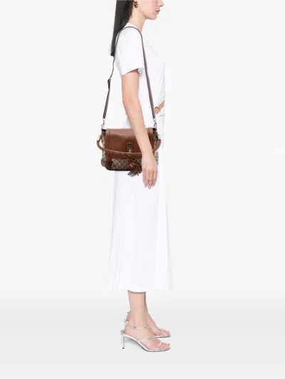 Pre-owned Gucci 2016-2026 Gg Canvas Bella Flap Satchel In Neutrals