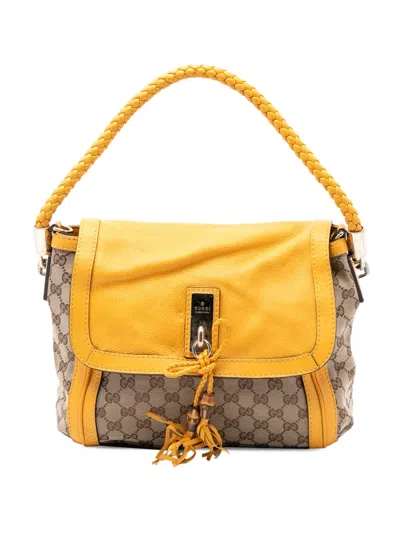 Pre-owned Gucci 2016-2026 Gg Canvas Bella Flap Satchel In Yellow
