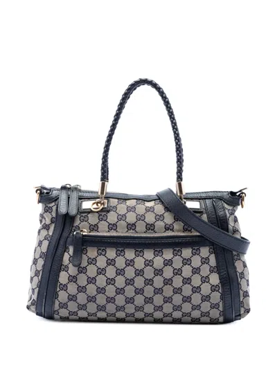 Pre-owned Gucci 2016-2026 Gg Canvas Bella Satchel In Blue