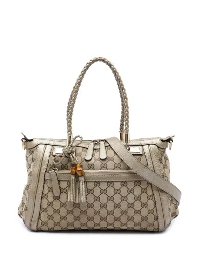 Pre-owned Gucci 2016-2026 Gg Canvas Bella Satchel In Gold