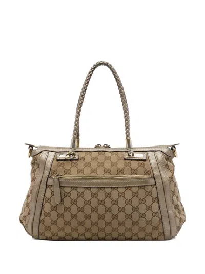 Pre-owned Gucci 2016-2026 Gg Canvas Bella Satchel In Neutrals