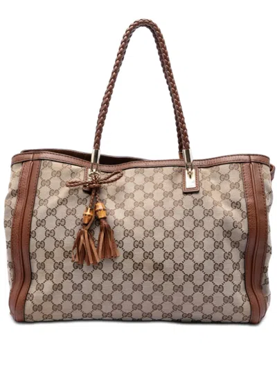 Pre-owned Gucci 2016-2026 Gg Canvas Bella Tote Bag In Neutral