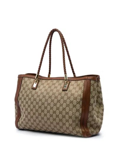 Pre-owned Gucci 2016-2026 Gg Canvas Bella Tote Bag In Neutrals