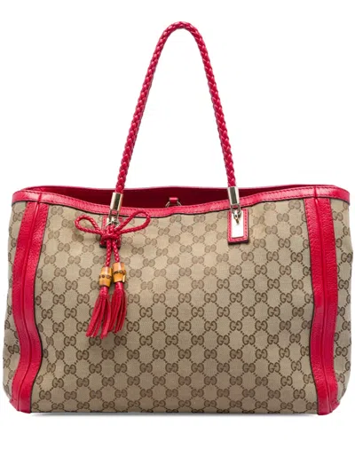 Pre-owned Gucci 2016-2026 Gg Canvas Bella Tote Bag In Red