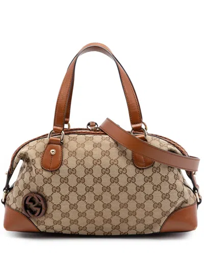 Pre-owned Gucci 2016-2026 Gg Canvas Brick Lane Satchel In Neutral