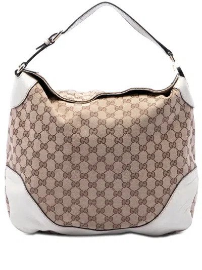 Pre-owned Gucci 2016-2026 Gg Canvas Charlotte Hobo Tote Bag In White